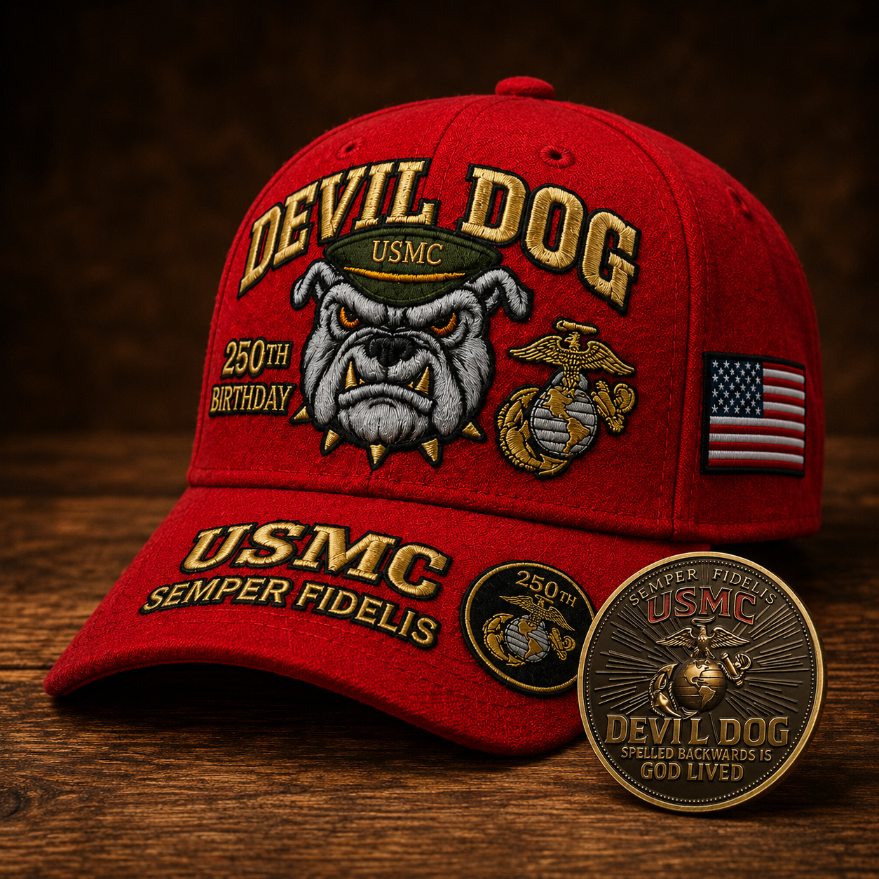❤️Devil Dog USMC 250th Birthday Commemorative Cover 🎁 Free Honor Coin With Every Cap Purchase