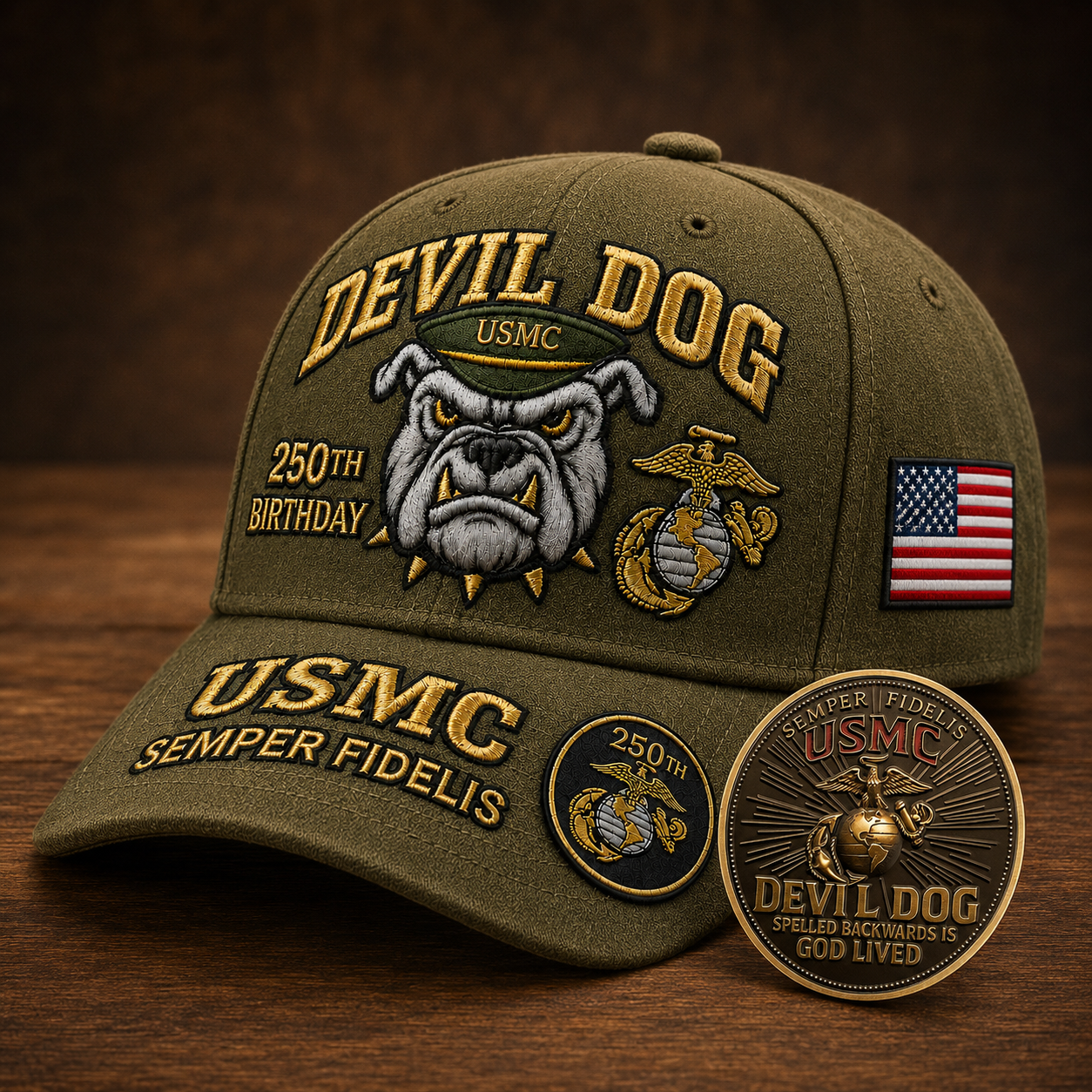 ❤️Devil Dog USMC 250th Birthday Commemorative Cover 🎁 Free Honor Coin With Every Cap Purchase